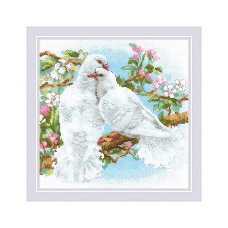 Riolis keresztszemes készlet - Fehér galambok - 1856