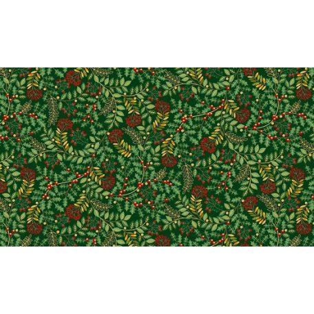 Makower Deck The Halls karácsonyi sorozat - Örvénylő levelek zöldben