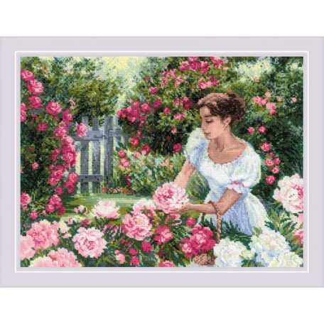 Riolis keresztszemes készlet - Lány a kertben - 2115
