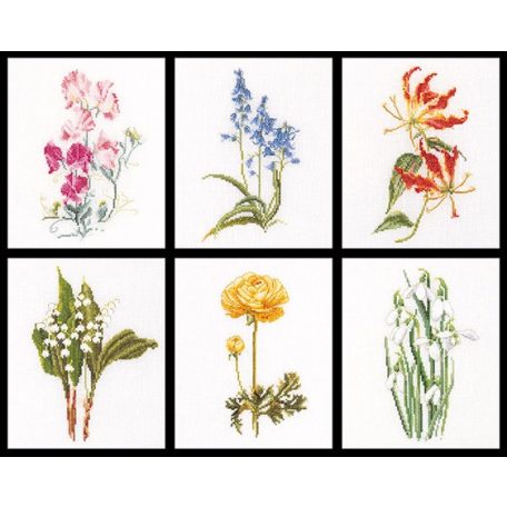 Thea Gouverneur  3086 - Virágok a kertből válogatás VI. 6 darab keresztszemes - 6x17x20cm