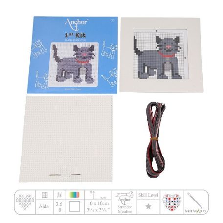 Anchor 1st Kit keresztszemes készlet gyerekeknek - Szürke cica - 10009