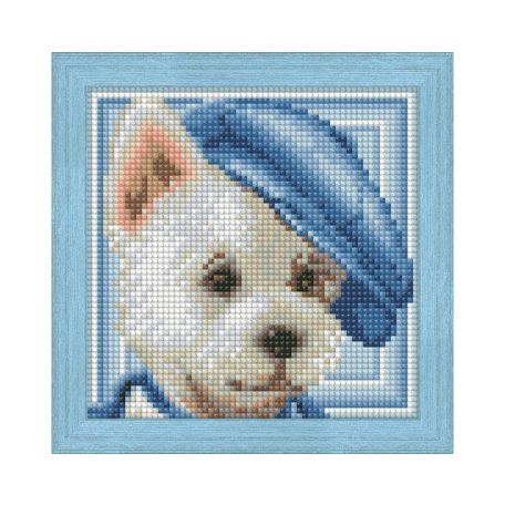 Diamond Mosaic készlet - Kalapos fehér kutya - AM1570