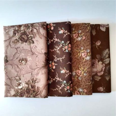 Pamutvászon textilcsomag - Romantikus virágok - barna árnyalatok