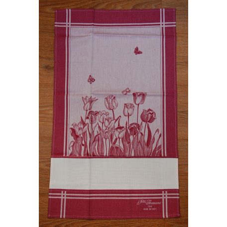 Hímezhető konyharuha - Tulipános piros - 45 x 70 cm