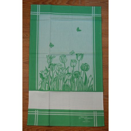 Hímezhető konyharuha - Tulipános zöld - 45 x 70 cm