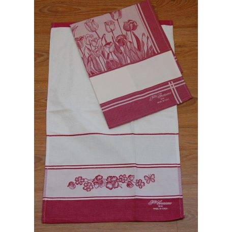 Hímezhető frotír kéztörlő - Virágos piros - 40 x 70 cm