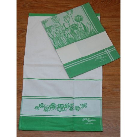 Hímezhető frotír kéztörlő - Virágos zöld - 40 x 70 cm