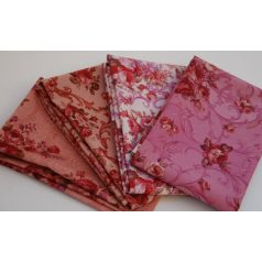   Pamutvászon - textilcsomag - Romantikus virágok - rószaszín-barna árnyalatok