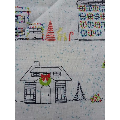 Pamutvászon - Karácsonyi csomag - Házikók - 5db