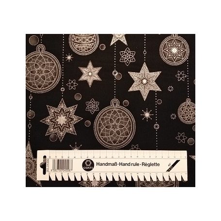 Karácsonyi pamutvászon -Ezüst csillagok fekete háttéren