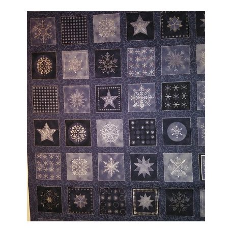 Stof karácsonyi pamutvászon panel- Sötétkék alapon ezüst csillag minta