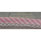 Rózsaszín-fehér csíkos ferdepánt fehér csipkével