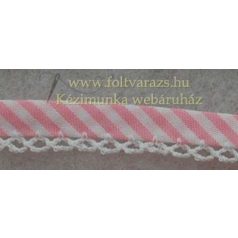 Rózsaszín-fehér csíkos ferdepánt fehér csipkével