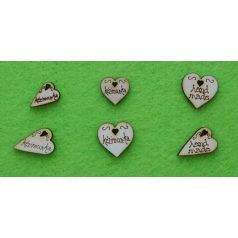 Fa gomb - kézimunka felirattal - kicsi country szív