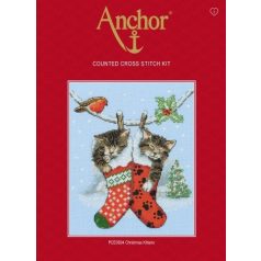 Anchor keresztszemes készlet - Karácsonyi cicák - PCE0504