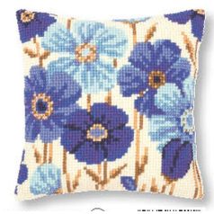   Keresztszemes párna Kék virágok előnyomott mintával PN-0145051