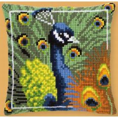 Keresztszemes párna – Páva – 40×40 cm -PN-0145700