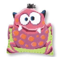   Keresztszemes párna – Rózsaszín szörnyecske – 40×40 cm - PN-0149885