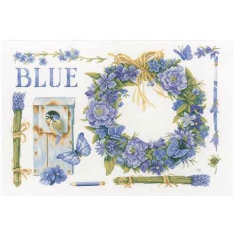 Kék virágos koszorú – keresztszemes készlet - Lanarte PN-0149993 - 50 x35 cm