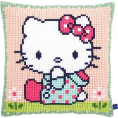   Keresztszemes párna –Hello Kitty a fűben – 40×40 cm - PN-0155210