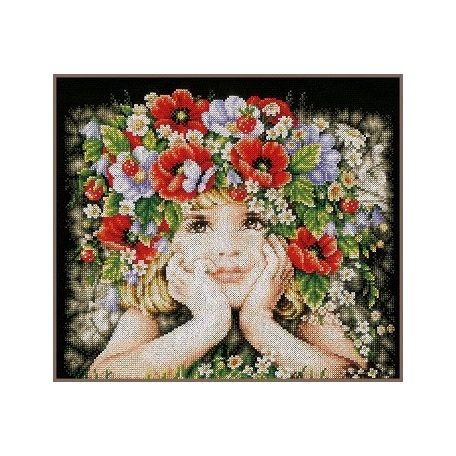 Lanarte keresztszemes készlet - Lány virágokkal - PN-0156698