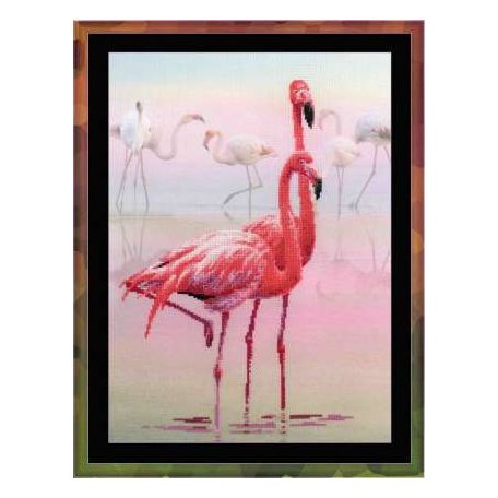 Riolis PT-0012 - Flamingó keresztszemes készlet - 30 x 40 cm