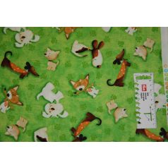   Pamutvászon - 203 - Kutyusok zöld alapon - apró mintás 110 cm széles - 10 cm