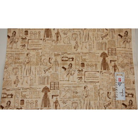 Pamutvászon - 218 - Szabásminta krém alapon - apró mintás 110 cm széles - 10 cm