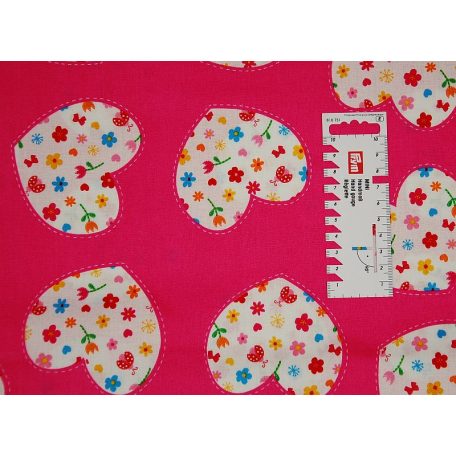 Pamutvászon - 223 - Virágos szívek pink alapon - apró mintás 110 cm széles - 10 cm
