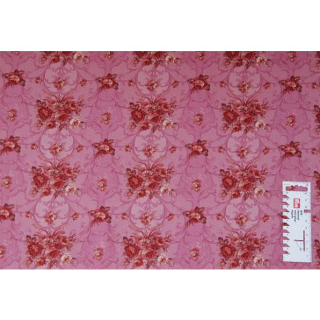 Pamutvászon - 302 - Rózsacsokor rózsaszín alapon - 110 cm széles - 10 cm