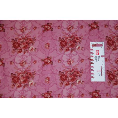 Pamutvászon - 302 - Rózsacsokor rózsaszín alapon - 110 cm széles - 10 cm