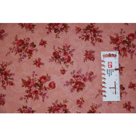 Pamutvászon - 303 - Rózsacsokor rózsaszínes alapon - 110 cm széles - 10 cm
