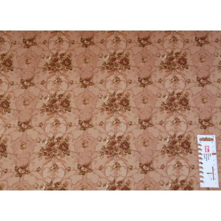 Pamutvászon - 307 - Rózsacsokor barna alapon - 110 cm széles - 10 cm