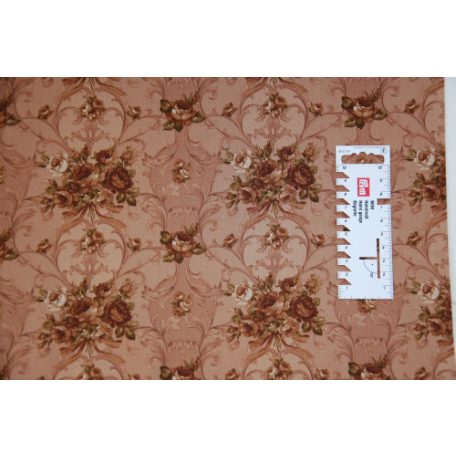 Pamutvászon - 307 - Rózsacsokor barna alapon - 110 cm széles - 10 cm