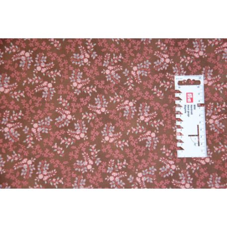Pamutvászon - 308 - Apró virágok-levelek barna alapon - 110 cm széles - 10 cm