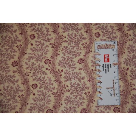 Pamutvászon - 319 - Apró bordó virágok krém alapon - 110 cm széles - 10 cm