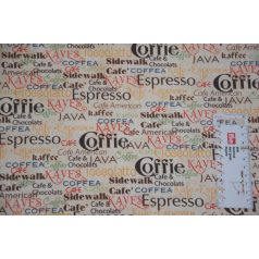   Pamutvászon - 323 - Krém alapon kávé feliratos  - 110 cm széles - 10 cm