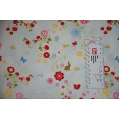   Pamutvászon - 401 - Virágos-lepkés halványkék háttérrel - apró mintás 110 cm széles - 10 cm