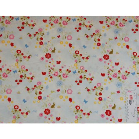 Pamutvászon - 401 - Virágos-lepkés halványkék háttérrel - apró mintás 110 cm széles - 10 cm