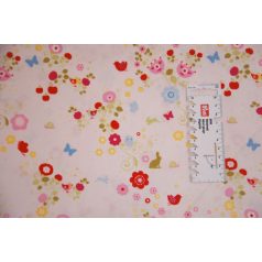   Pamutvászon - 403 - Virágos-lepkés rózsaszín háttérrel - apró mintás 110 cm széles - 10 cm