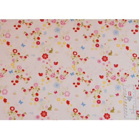 Pamutvászon - 403 - Virágos-lepkés rózsaszín háttérrel - apró mintás 110 cm széles - 10 cm