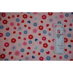   Pamutvászon - 404 - Virágos-szives rózsaszín háttérrel - apró mintás 110 cm széles - 10 cm