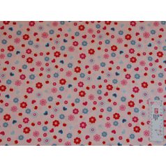   Pamutvászon - 404 - Virágos-szives rózsaszín háttérrel - apró mintás 110 cm széles - 10 cm