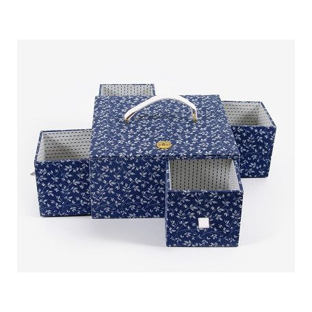 DMC fonaltartó és varródoboz - kék, fehér virágokkal - U1893